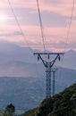 High voltage overhead power line towers Royalty Free Stock Photo