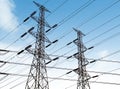 High voltage pole on Blue Sky Background Technology Line Construction communication Plant Energy Power Air Metal Architecture