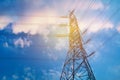 High voltage pole on blue sky background. High voltage tower Royalty Free Stock Photo