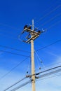 High voltage pole and lines Royalty Free Stock Photo