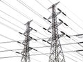 High voltage pole Power Energy Electrician Tower Station Hight Transmission Isolated Clipping Path on White Background Tectnology Royalty Free Stock Photo