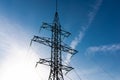 High-voltage pole wires power lines at sunset electricity distribution station.high voltage electric transmission tower Royalty Free Stock Photo