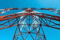 High voltage post.High-voltage tower sky background Royalty Free Stock Photo