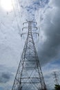 High voltage post.High-voltage tower sky background.Electric pole and electric cable on the field in the countryside Royalty Free Stock Photo