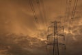 High voltage post sky background. Royalty Free Stock Photo