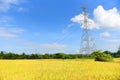 High voltage post, High voltage tower blue sky background, Electricity poles and electric power transmission lines against Royalty Free Stock Photo