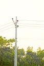 High voltage post tower and power line on sunset sky Royalty Free Stock Photo