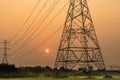 High voltage post,High voltage tower sky sunrise morning background Royalty Free Stock Photo