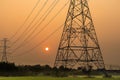 High voltage post,High voltage tower sky sunrise morning background Royalty Free Stock Photo