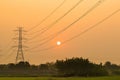 High voltage post,High voltage tower sky sunrise morning background Royalty Free Stock Photo