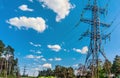 high voltage post,High voltage tower sky sunset background. Royalty Free Stock Photo