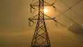high voltage post,High voltage tower sky sunset background Royalty Free Stock Photo