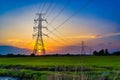 High voltage post,High voltage tower sky sunset background Royalty Free Stock Photo