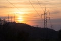 High voltage post,High voltage tower sky sunset background Royalty Free Stock Photo