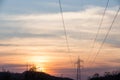 High voltage post,High voltage tower sky sunset background Royalty Free Stock Photo