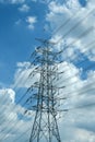 High voltage power electric pole wire blue cloudy sky Royalty Free Stock Photo