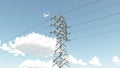 High voltage power line against blue sky with fair weather clouds