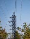 High voltage power line against the blue sky Royalty Free Stock Photo