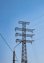 High voltage power line against the blue sky Royalty Free Stock Photo