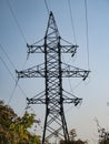 High voltage power line against the blue sky Royalty Free Stock Photo