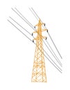 High voltage power line electric transmission tower vector isolated on white. Electricity production, distribution. Royalty Free Stock Photo