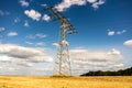 High-voltage power line in the grain field Royalty Free Stock Photo