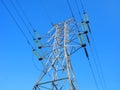 High voltage power line, low angle view Royalty Free Stock Photo