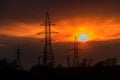 High voltage power line at sunset Royalty Free Stock Photo