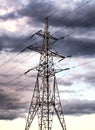 High voltage power line before a thunder-storm, Transmission line Royalty Free Stock Photo