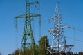 High voltage power line tower sky closeup Royalty Free Stock Photo