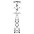 A high-voltage power line tower on a white background. Isolate