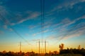 high - voltage power line. Wires and power towers of electricity Royalty Free Stock Photo