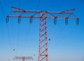 High voltage power lines with electricity pylon Royalty Free Stock Photo