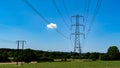 High voltage power lines in the field Royalty Free Stock Photo