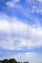 High voltage power lines stretching across the sky, south San Francisco bay area, California Royalty Free Stock Photo