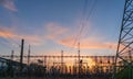 High voltage power lines a summer. Thermal power plant. High-voltage transformer substation Royalty Free Stock Photo