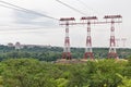 High voltage power lines towers on Khortytsia island, Ukraine