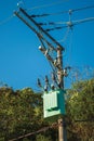 High-voltage power pole with transformer Royalty Free Stock Photo