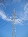 A high voltage power pylons against blue sky Royalty Free Stock Photo