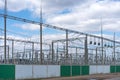 An electricity distribution station in a fenced area Royalty Free Stock Photo