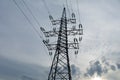 High-voltage power tower in the background of clouds