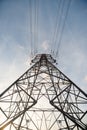 High-Voltage Power Tower from Ground Perspective Royalty Free Stock Photo