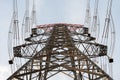 High-Voltage Power Tower from Ground Perspective Close Up Royalty Free Stock Photo