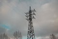 High voltage power tower pylon and line cables. Royalty Free Stock Photo
