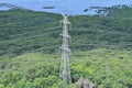 High voltage power tower pylon and line cables Royalty Free Stock Photo