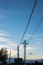 High voltage power tower pylon and line cables Royalty Free Stock Photo