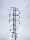 High Voltage Power Tower, Transmission Line, Blue Sky Background Royalty Free Stock Photo