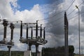 High voltage power transformer substation Royalty Free Stock Photo