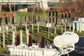 High voltage power transformer substation. Electrical station Royalty Free Stock Photo