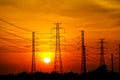 High voltage power transmission lines and pylons Royalty Free Stock Photo